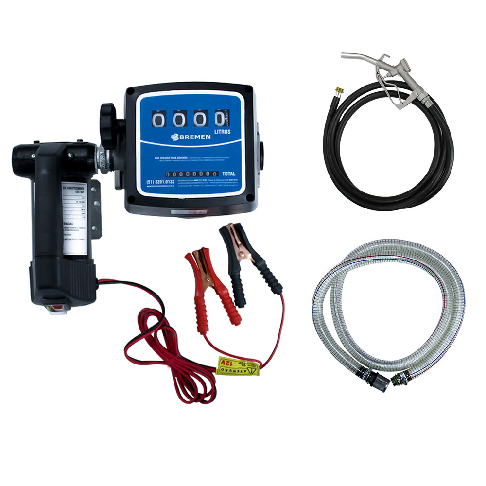 Kit de Abastecimento para Diesel 12V 40L/min • C/ Medidor, Bico de Alumínio, Mangueira e Filtro Y