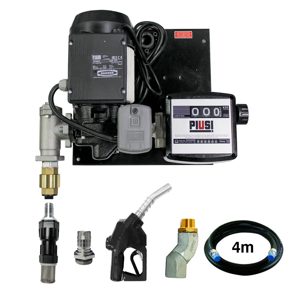 Kit de Abastecimento PIUSI para Diesel 230V 90L/min • C/ Medidor, Bico Automático, Mangueira e Válvula Anti-retorno com Filtro