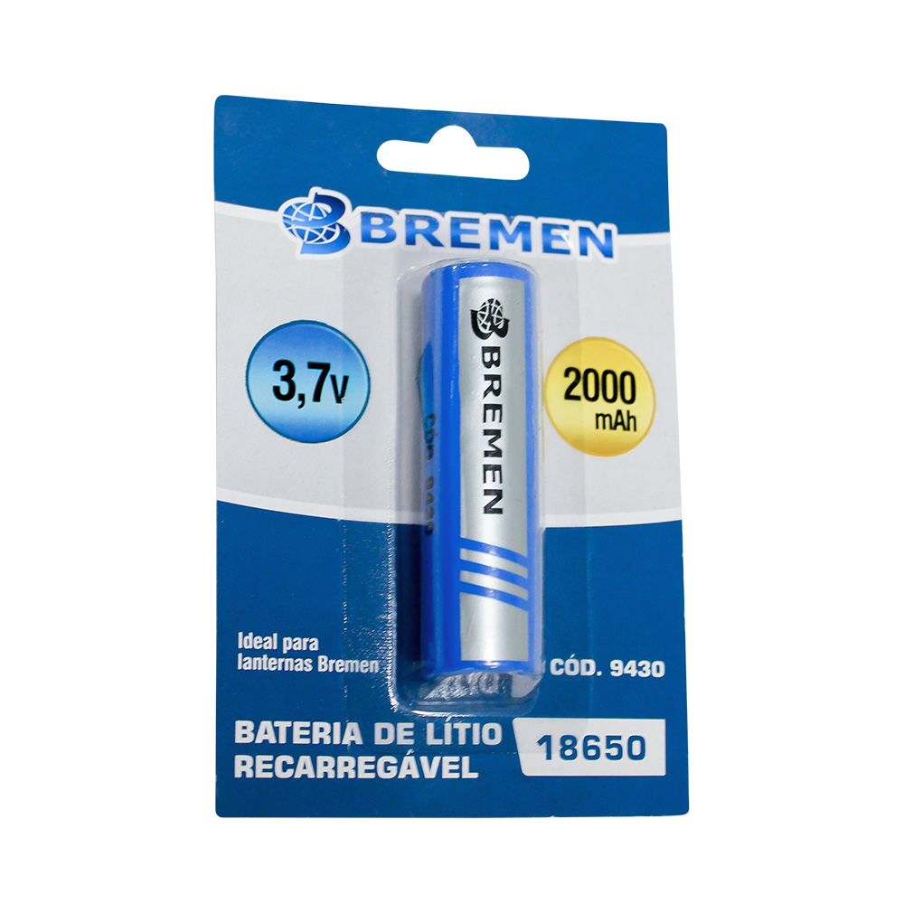 Bateria Recarregável de Lítio 18650 2000 mAh para Lanternas Bremen