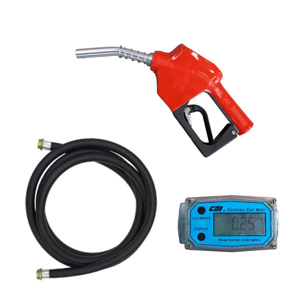 Kit para Contentor IBC com Bomba para Diesel, Etanol, Gasolina e Querosene 12V 75L/min • C/ Bico Automático, Mangueira de Transf. NBR 5m e Filtro Y • À Prova de Explosão