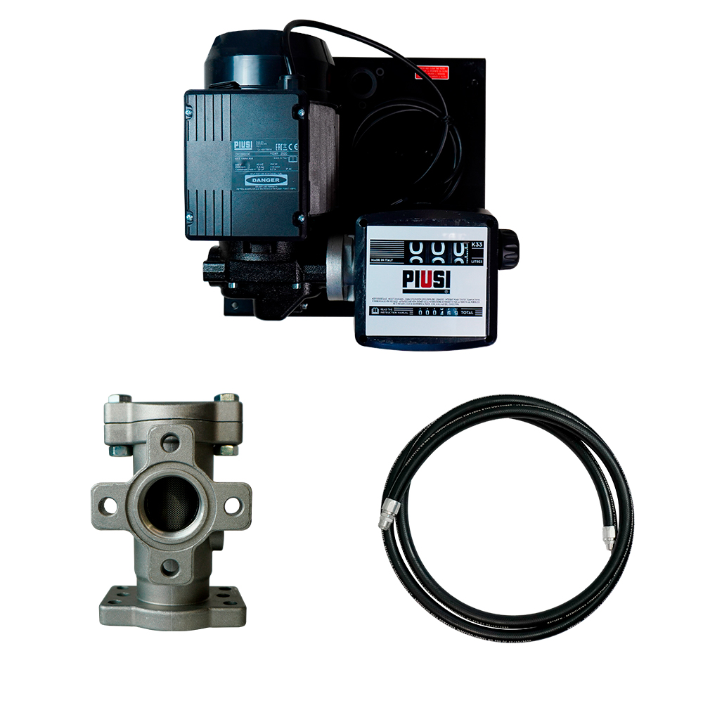 Kit Abastecimento PIUSI para Diesel 220V 90 L/min • C/ Bico Manual, Mangueira de Transf. NBR 4m e Válvula Antirretorno com Filtro